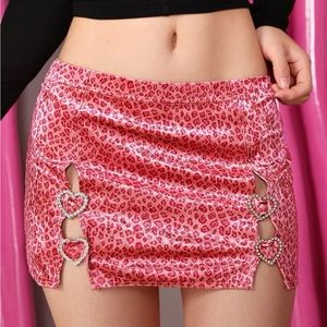 SHEIN mini pink leopard velvet Skirt